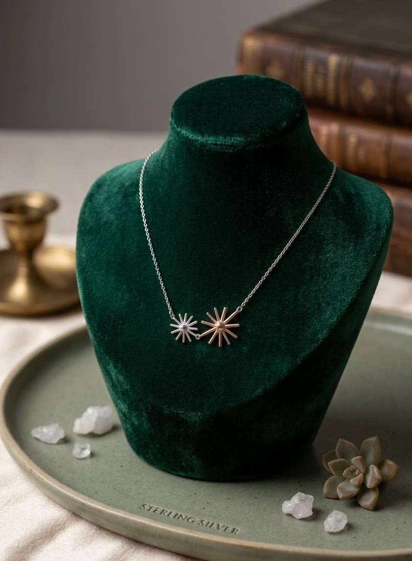 Dual Radiance Sunburst Necklace – 925 Sterling Silver