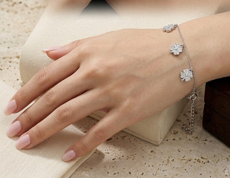Floral Charm Sparkle Bracelet –925 Sterling Silver