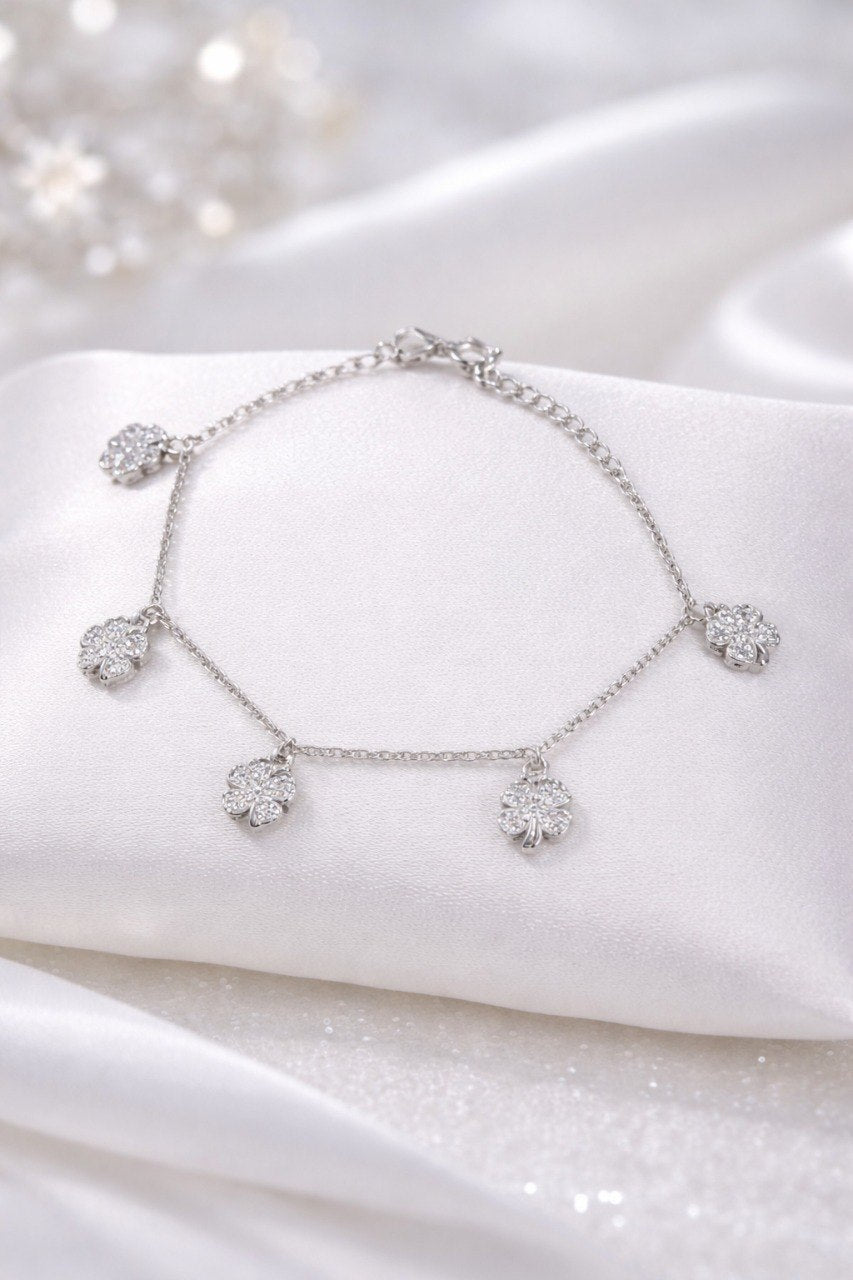 Floral Charm Sparkle Bracelet –925 Sterling Silver