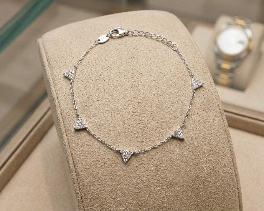 Geometric Sparkle Triangle Bracelet – 925 Sterling Silver