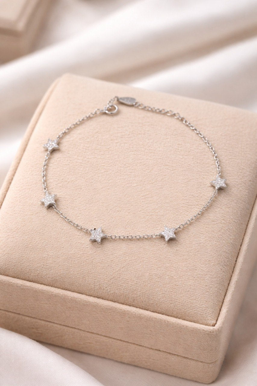 Celestial Star Charm Bracelet – 925 Sterling Silver