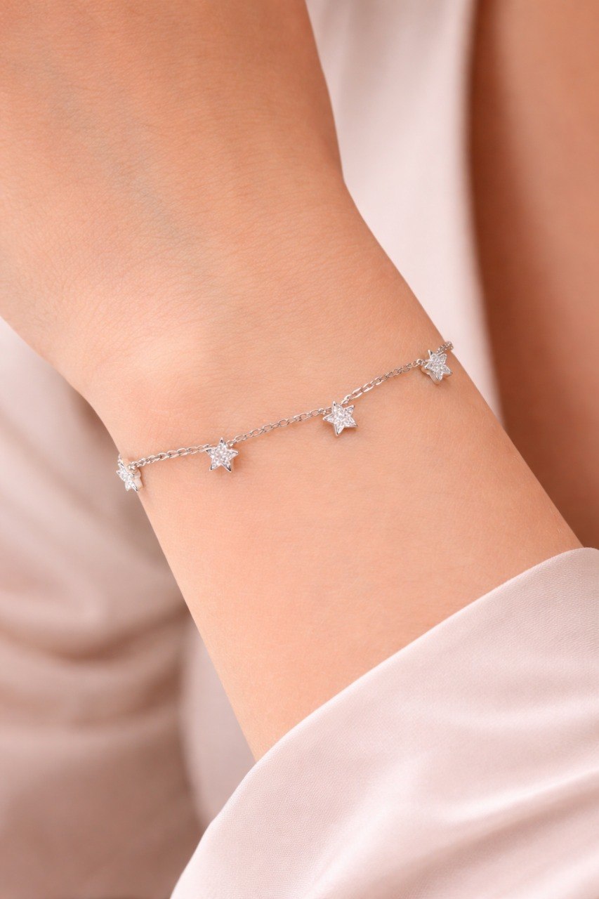 Celestial Star Charm Bracelet – 925 Sterling Silver
