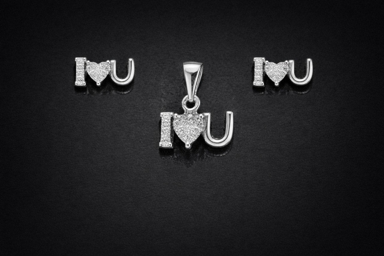925 Sterling Silver “I Love You” Pendant & Earrings Set