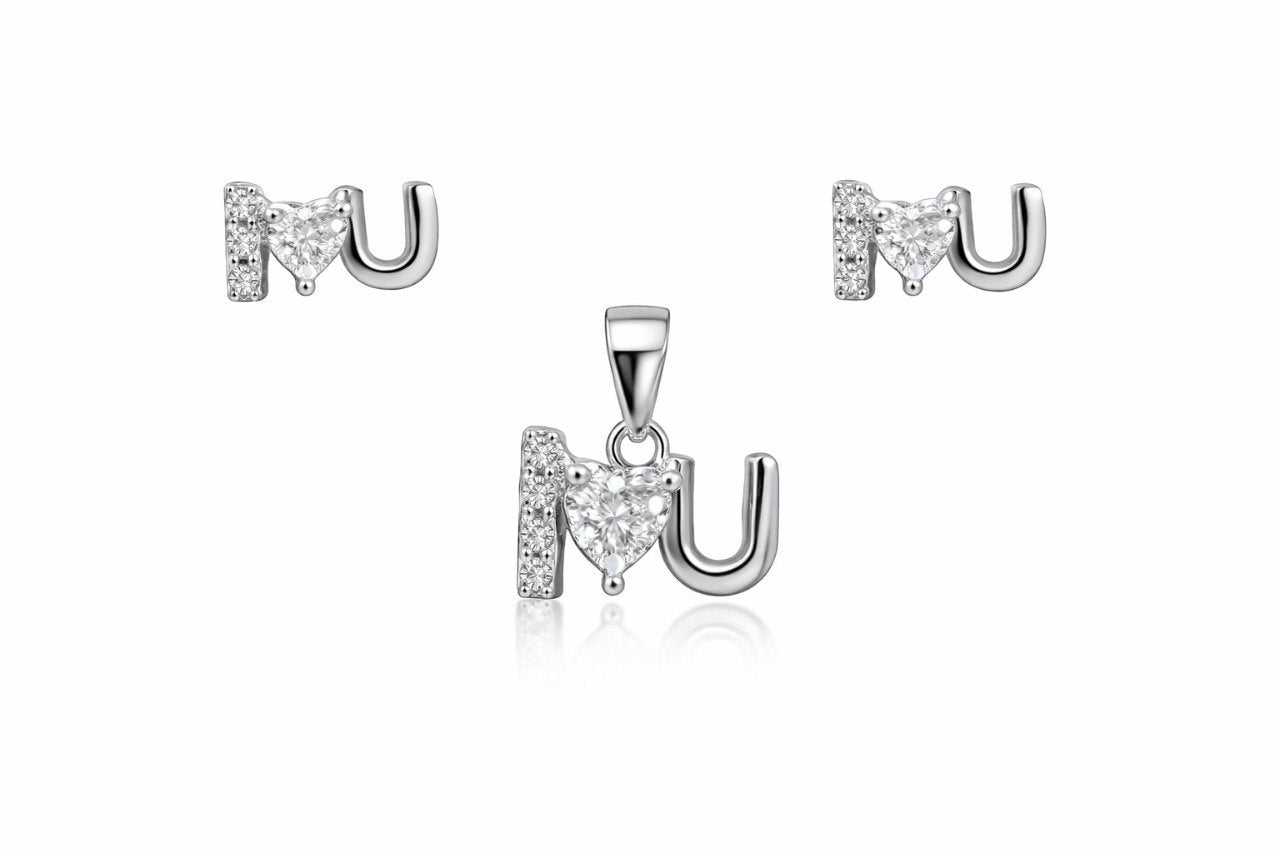 925 Sterling Silver “I Love You” Pendant & Earrings Set