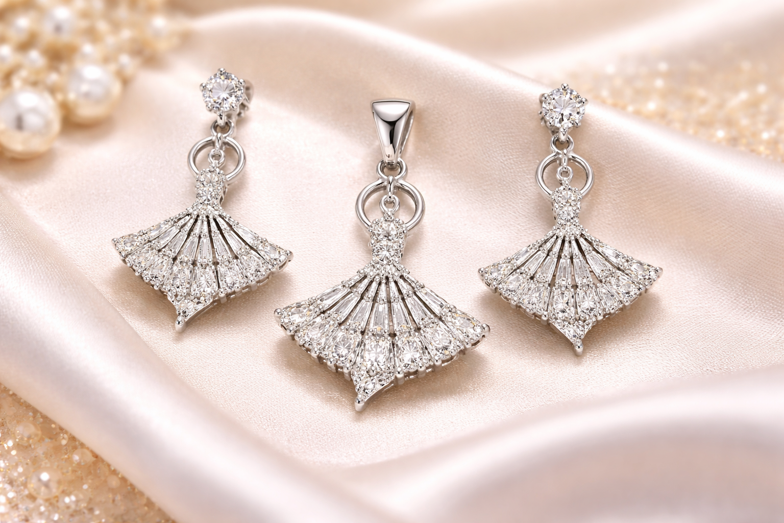 925 Sterling Silver Ballet Dancer Pendant & Drop Earrings Set