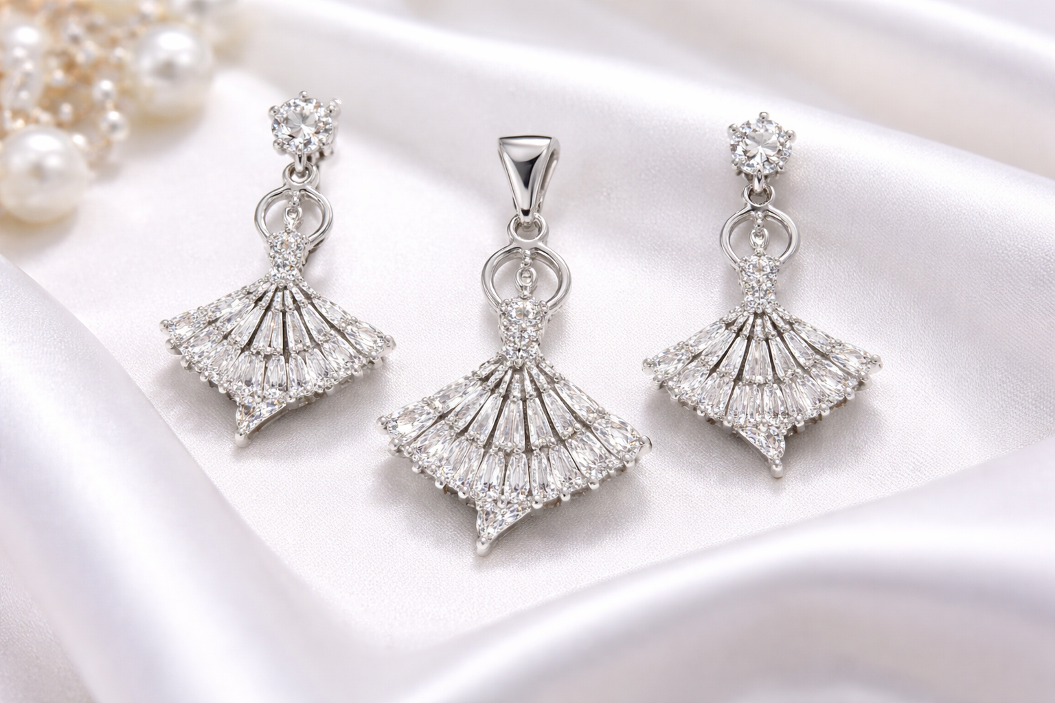 925 Sterling Silver Ballet Dancer Pendant & Drop Earrings Set