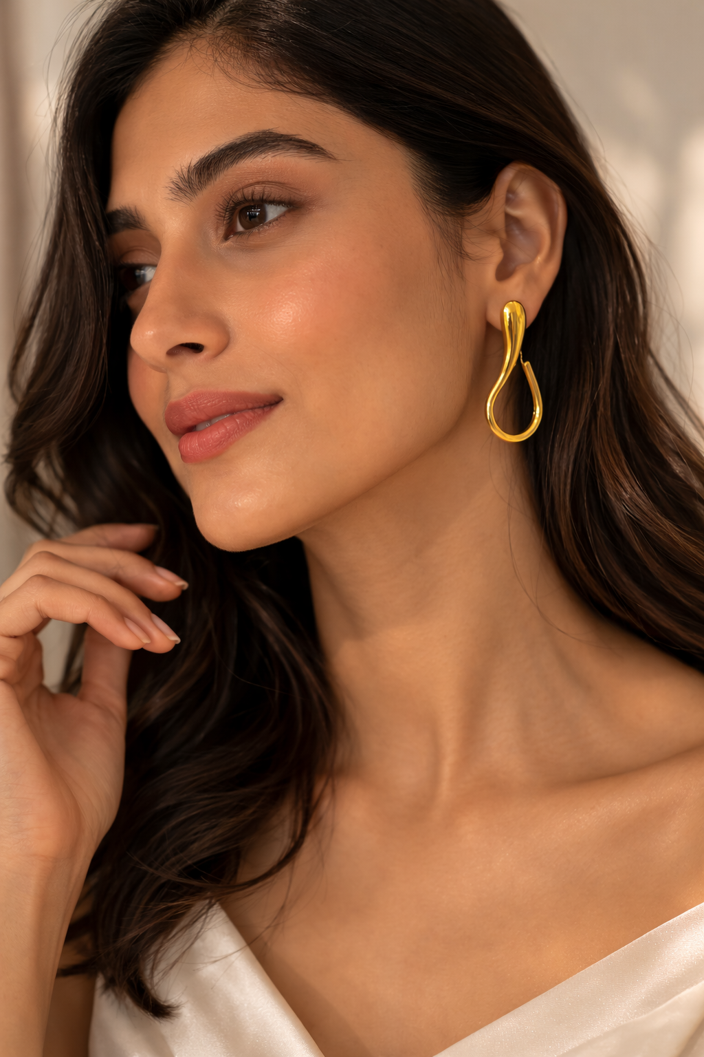 Liquid-Curve Gold Plated Drop Earrings