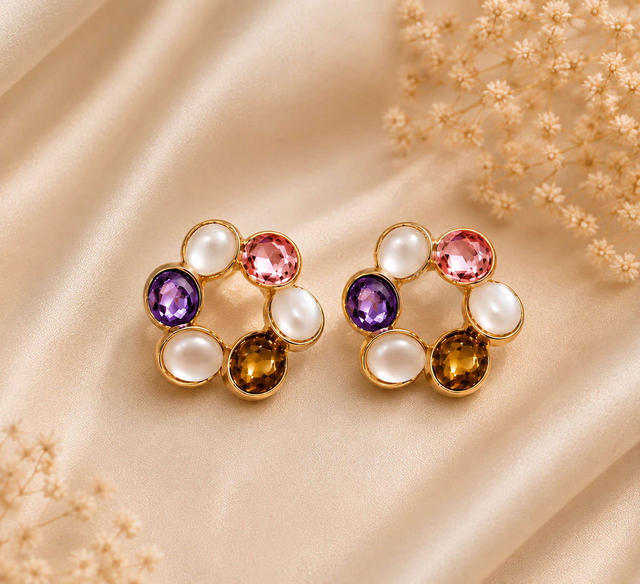 Pastel Aura Anti-Tarnish Pendant Set with Earrings