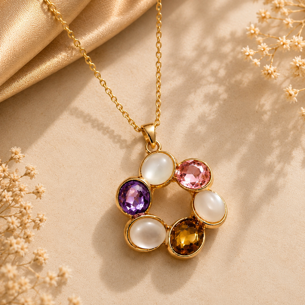 Pastel Aura Anti-Tarnish Pendant Set with Earrings