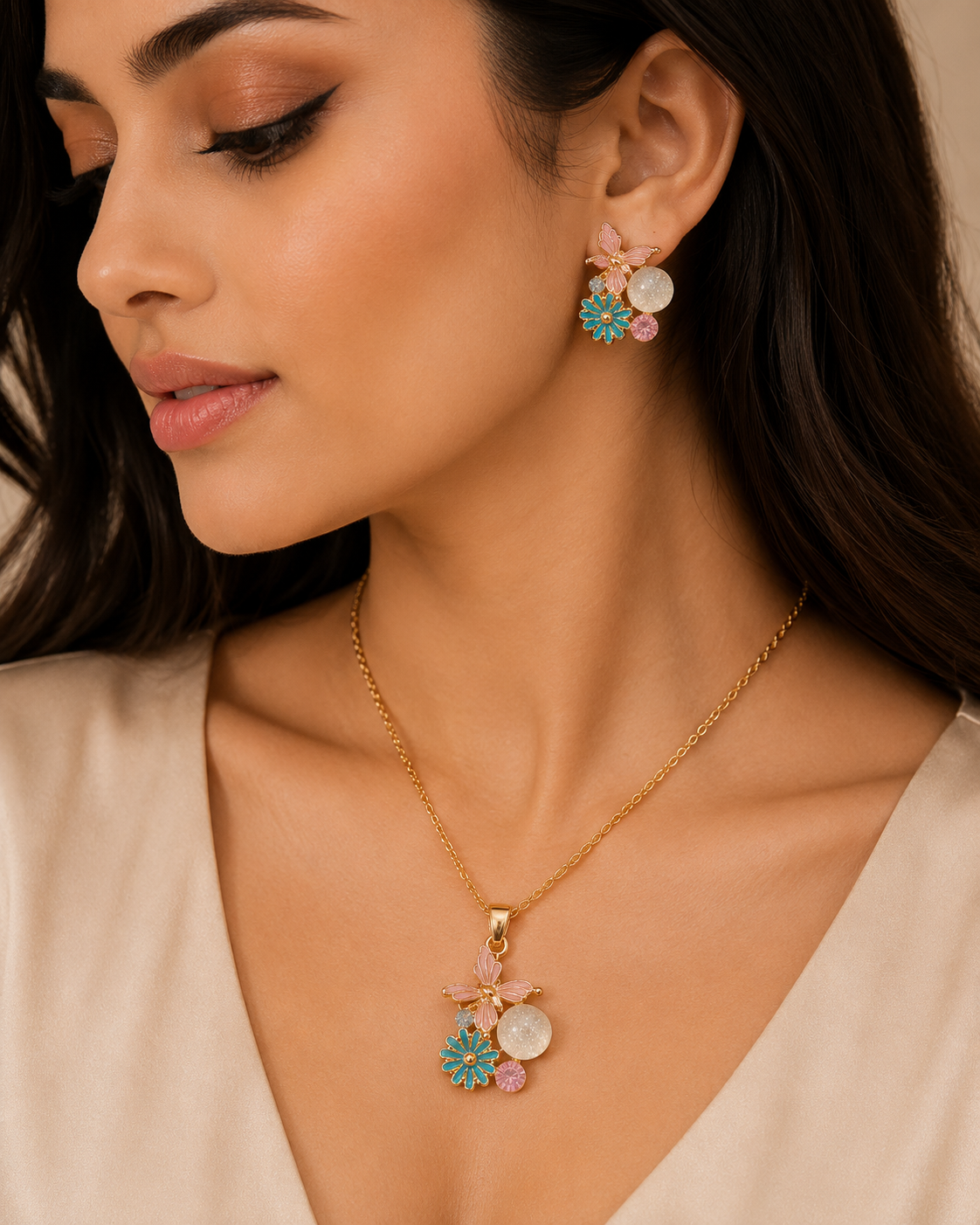 Sky Flutter Anti-Tarnish Pendant Set with Earrings