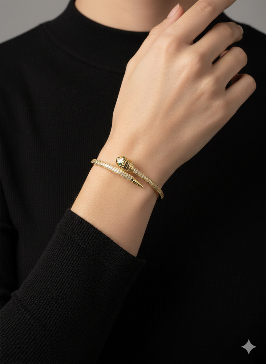 Snake Luxe Gold Bracelet with Crystal Detailing