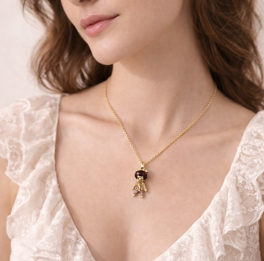 Golden Teddy Charm Pendant Necklace